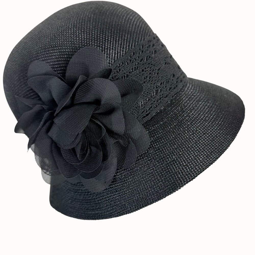 Womens Black Cloche Hat Floral Accent Lace Vintage Style By Angela & William